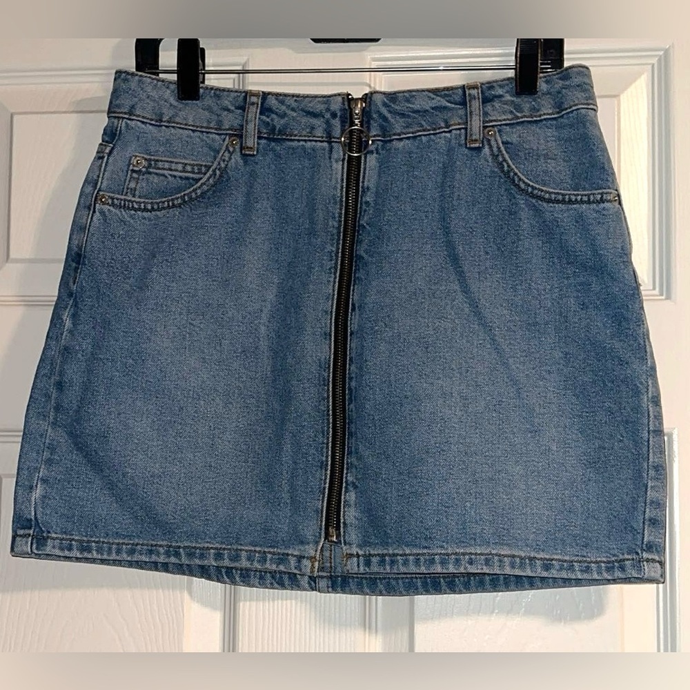 Topshop Moto Denim Zip-Front Mini Skirt